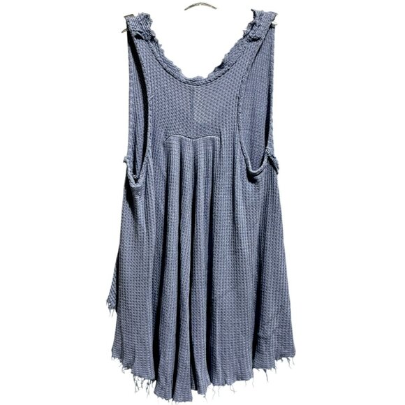 Free People Waffle Knit Slate Blue Raw Edge High Low Sleeveless Tank Top XS - Picture 3 of 5